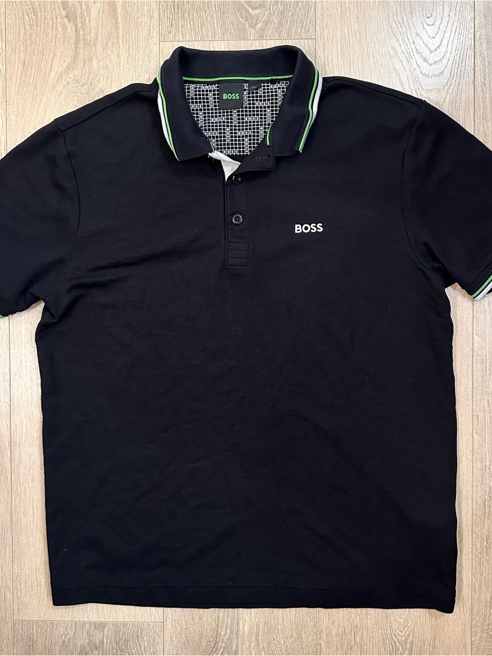 BOSS Men’s Black Paddy Polo with Green Trim Size Medium
